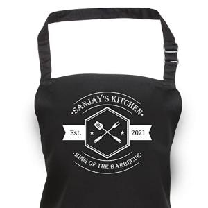 Pomchick Personalised Name Kittchen Apron, 80x63CM, Aprons For Him Dad Man with Pockets, Grilling Cooking Baking BBQ, Mother's Day, Birthday, Christmas Present, Custom Kitchen Bib