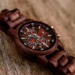 Mens Wooden Chronograph Watch with Red Dial For Ruby Anniversary, 40th Wedding Anniversary Present for Husband, Walnut Wood Wristwatch, Birthday or Fathers Day Idea