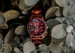 Mens Wooden Chronograph Watch with Red Dial For Ruby Anniversary, 40th Wedding Anniversary Present for Husband, Walnut Wood Wristwatch, Birthday or Fathers Day Idea