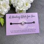 Vilda Jewellery ROSE QUARTZ Wish Bracelet, 'A Healing Wish', Stone Bead and Black Hemp on Printed Card, 12 inches long, Adjustable Unisex, Friendship Anklet, Gift for Women