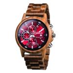 Mens Wooden Chronograph Watch with Red Dial For Ruby Anniversary, 40th Wedding Anniversary Present for Husband, Walnut Wood Wristwatch, Birthday or Fathers Day Idea