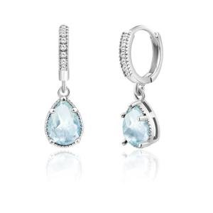 Weviway Silver Aquamarine Drop Earrings, Teardrop Crystal Hoop Dangle, March Birthstone, Blue, Jewellery for Gifts