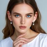 Weviway Silver Aquamarine Drop Earrings, Teardrop Crystal Hoop Dangle, March Birthstone, Blue, Jewellery for Gifts