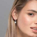 Weviway Silver Aquamarine Drop Earrings, Teardrop Crystal Hoop Dangle, March Birthstone, Blue, Jewellery for Gifts