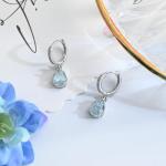 Weviway Silver Aquamarine Drop Earrings, Teardrop Crystal Hoop Dangle, March Birthstone, Blue, Jewellery for Gifts