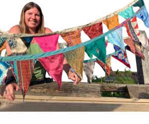 Handmade bunting made from recycled sari flags. Boho Eco friendly bunting flags for the garden or home. Party bunting, wedding bunting, garden bunting