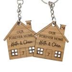 Personalised Wooden Keyring Set – Our First Home Gift – Custom Names & House Number – New Home Keyrings for Couples – Housewarming Present – Set of 2 (Our Forever Home)