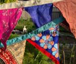 Handmade bunting made from recycled sari flags. Boho Eco friendly bunting flags for the garden or home. Party bunting, wedding bunting, garden bunting
