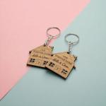 Personalised Wooden Keyring Set – Our First Home Gift – Custom Names & House Number – New Home Keyrings for Couples – Housewarming Present – Set of 2 (Our Forever Home)