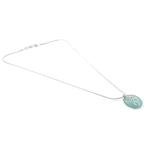 Seafoam Light Blue Cornish Seaglass Necklace With Silver Vein Shaped Bail, Handmade in Cornwall - Gift Boxed - A18