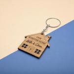Personalised Wooden Keyring Set – Our First Home Gift – Custom Names & House Number – New Home Keyrings for Couples – Housewarming Present – Set of 2 (Our Forever Home)