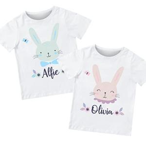Pomchick | Personalised Easter T-Shirt Kids Custom Name Cute Bunny Boy Girl Spring Tee