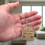 Personalised Wooden Keyring Set – Our First Home Gift – Custom Names & House Number – New Home Keyrings for Couples – Housewarming Present – Set of 2 (Our Forever Home)