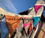 Handmade bunting made from recycled sari flags. Boho Eco friendly bunting flags for the garden or home. Party bunting, wedding bunting, garden bunting