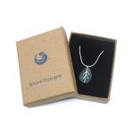 Seafoam Light Blue Cornish Seaglass Necklace With Silver Vein Shaped Bail, Handmade in Cornwall - Gift Boxed - A18