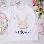 Pomchick | Personalised Easter T-Shirt Kids Custom Name Cute Bunny Boy Girl Spring Tee