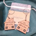 Personalised Wooden Keyring Set – Our First Home Gift – Custom Names & House Number – New Home Keyrings for Couples – Housewarming Present – Set of 2 (Our Forever Home)