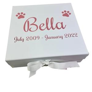 Little Secrets Clothing Personalised Pet Memory Keepsake Box, Dog Cat Memorial Remembrance Large White Gift Box