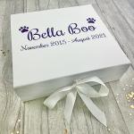 Little Secrets Clothing Personalised Pet Memory Keepsake Box, Dog Cat Memorial Remembrance Large White Gift Box