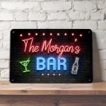 Personalised Home Bar Sign | 80s neon effect Metal Bar Sign | A4 Aluminium Wall Art