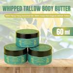 Beef Tallow Whipped Cream Moisturiser – Ylang Ylang Fragrant Oil, Jojoba Oil, Vitamin E, A, D, K | Face, Body, Cracked Heels | 100% Organic Grass Fed Tallow | Made in UK by (CJ TALLOW) Net Wt 60ml