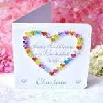 Personalised Birthday Card for Wife, Handmade Luxury Romantic Love Heart & Name, Colourful 3D