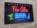 Personalised Home Bar Sign | 80s neon effect Metal Bar Sign | A4 Aluminium Wall Art