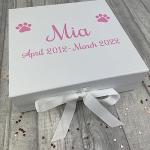 Little Secrets Clothing Personalised Pet Memory Keepsake Box, Dog Cat Memorial Remembrance Large White Gift Box