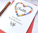 Personalised Birthday Card for Wife, Handmade Luxury Romantic Love Heart & Name, Colourful 3D