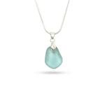 Seafoam Blue Cornish Seaglass Necklace with a 925 Sterling Bail and Snake Chain - Medium - Gift Boxed - A13
