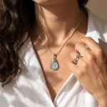 Seafoam Blue Cornish Seaglass Necklace with a 925 Sterling Bail and Snake Chain - Medium - Gift Boxed - A13