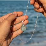 Seafoam Blue Cornish Seaglass Necklace with a 925 Sterling Bail and Snake Chain - Medium - Gift Boxed - A13