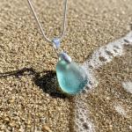 Seafoam Blue Cornish Seaglass Necklace with a 925 Sterling Bail and Snake Chain - Medium - Gift Boxed - A13