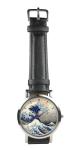 Great wave off Kanagawa painting design wristwatch - Black/Brown strap (Brown)