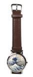 Great wave off Kanagawa painting design wristwatch - Black/Brown strap (Brown)