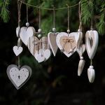Heart-shaped Wooden Decorative Hanging Handmade Hearts Ornaments for Wedding Party Valentine Christmas Home Decoration Car Decor (#4, 2Pcs)