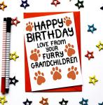 Birthday Card From Furry Grandchildren, Dogs, Cats, Pets, For Grandad, Grandma, Grandparent