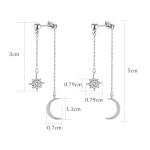 Weviway Sterling Silver Moon and Star Drop Earrings,14K Gold Plated, CZ Crystal Chain Dangle, Celestial Wedding Jewellery