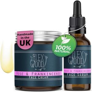 The Ilex Wood - 100% Natural Handcrafted Face Care, Vegan, Moisturising, Anti Ageing, Wrinkle and Line Reducing Ingredients (Rose and Frankincense Gift Set - Face Cream and Serum)