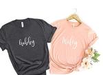 Pink Positive Hubby Wifey T-Shirt | Bride Groom Shirts | Honeymoon Shirts | Couple's Shirts | Wedding Party Shirts White