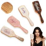 Personalized Rhinestone Name Hair Brush, Custom Wood Bamboo Hair Brush for Women Men and Kids Make Thin Long Curly Hair Health and Massage Scalp for Wedding, Bridesmaid, Birthday, Mother's Day, Friend