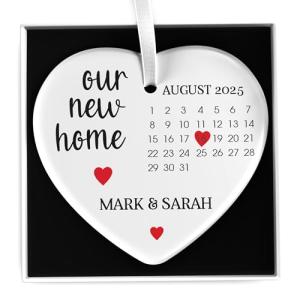 Beecreative Our New Home Gifts For Couple, Personalised Calendar Date Gift For New House, House Warming Gifts, Moving In Gift, White Ceramic Plaque Gift, With Gift Box