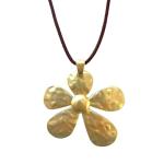 Long Flower Pendant Necklace for Women – Adjustable Boho Necklace with Brown Suede Cord – Large Floral Pendant Jewellery Gift – ASTER ALHELÍ (Golden)