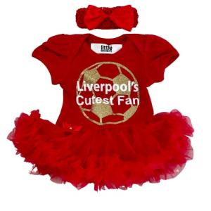 Baby Girl's Liverpool's Cutest Fan Football Red Tutu Romper with Headband, Newborn Baby Football Kit (0-3 Months)