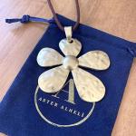 Long Flower Pendant Necklace for Women – Adjustable Boho Necklace with Brown Suede Cord – Large Floral Pendant Jewellery Gift – ASTER ALHELÍ (Golden)