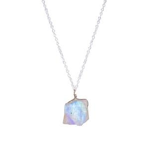 Rainbow Moonstone Natural Raw Crystals Pendant Necklace Blue Fire Gemstone Energy Healing Crystals, Birthday, Gift for her, Silver Jewellery 18 inch AA+ Quality