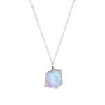 Rainbow Moonstone Natural Raw Crystals Pendant Necklace Blue Fire Gemstone Energy Healing Crystals, Birthday, Gift for her, Silver Jewellery 18 inch AA+ Quality
