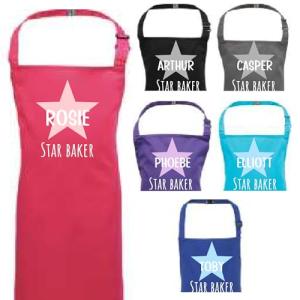 Personalised Children's Star Baker Apron - Custom Name Kids Baking Apron, ages 3-10, Fun Kitchen Cooking Gift