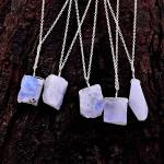 Rainbow Moonstone Natural Raw Crystals Pendant Necklace Blue Fire Gemstone Energy Healing Crystals, Birthday, Gift for her, Silver Jewellery 18 inch AA+ Quality