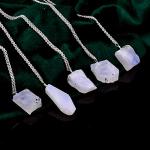 Rainbow Moonstone Natural Raw Crystals Pendant Necklace Blue Fire Gemstone Energy Healing Crystals, Birthday, Gift for her, Silver Jewellery 18 inch AA+ Quality